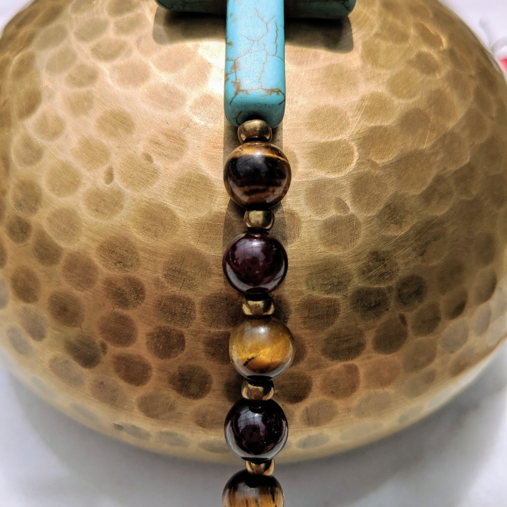 Blue cross bracelet tiger eye and garnet